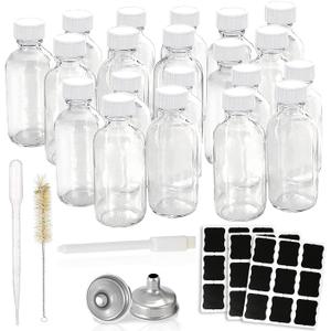2OZ Small Glass Bottles with Lids,60ml Boston Round Wellness Shot Bourbon Whiskey Sample Bottles 2oz for Liquor,Juices,Sauces,Essential Oils,Hot Sauce,Leak Proof 20 Pack
