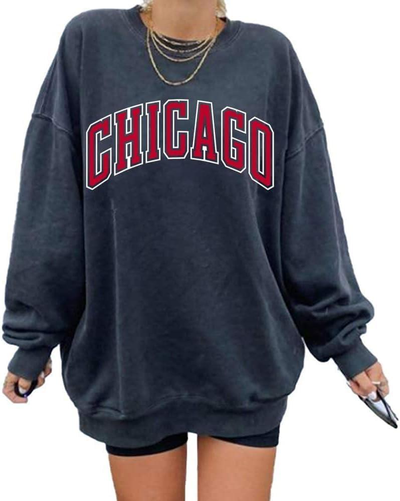 Langwyqu Women's Oversized Sweatshirt Los Angeles California Crewneck Long Sleeve Casual Loose Pullover Tops (Large, 9# Navy)