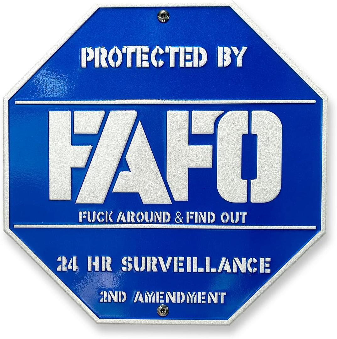 2 x FAFO Security Sign, 3D Metal Funk Around and Find Out Sign, 10" Protected By FAFO Metal Reflective Sign, Heavy Duty Weather Resistance Sign for Day & Night Visibility