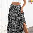 Naggoo Women's Summer Maxi Skirt Tiered A Line Ruffle Elastic High Waisted Flowy Beach Long Skirts with Pockets (Black, L)