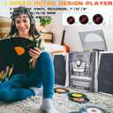 Bluetooth Vinyl Stereo Record Player, 3-Speed Stereo Turntable CD Player Music System with Dual Cassette Deck, Digital Alarm Clock FM Radio Coded CD Tape with Remote Control