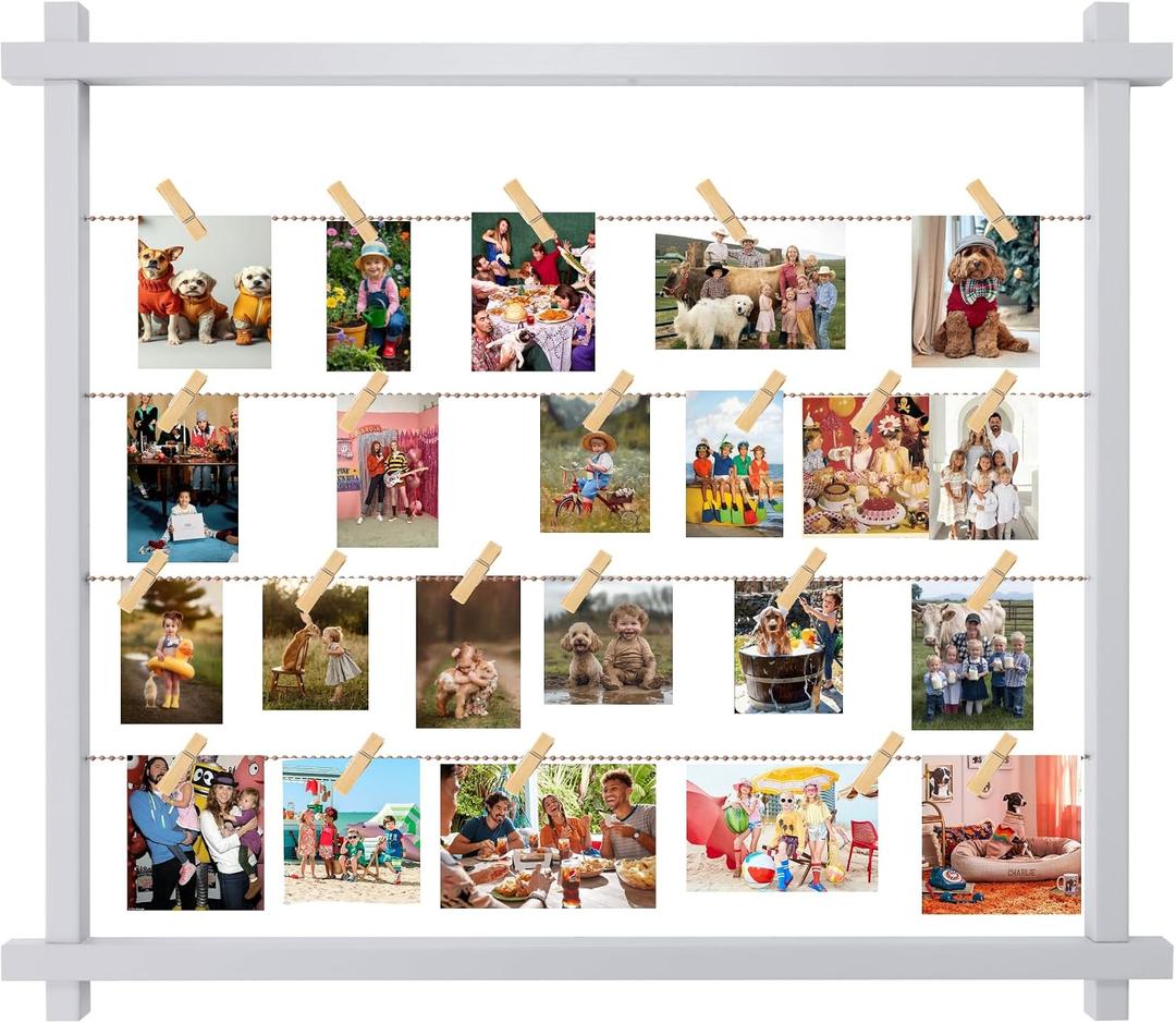 Collage Picture Frame for Nursery,Photo Display Board for Kids,Hanging Pictures Frames with Clips for Kid Graduation Birthday Party,Children Room Wall Decor,Upgraded,Easy To Assemble,(Gray White), Wall Mount