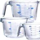 Kitchen Glass Measuring Cup Three-Piece Set, Measuring Jug with Scale,Egg BeaterFlour Measurers Dishwasher Safe (250ml/1Cup, 500ml/2Cup, 1000ml/4Cup)(Transparent)