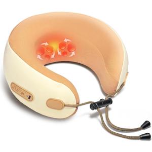 Neck Massager Pillow with Heating,Portable Heated Kneading Massage Cushion Pillow,Cordless Shiatsu Neck Massager,for Neck Pain Relief,for Home,Airplane,Car,Office,Travel