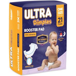 Dimples Booster Pads, Baby Diaper Doubler Inserts with Adhesive - 1 Size Fits All Diapers - Boosts Absorbency - No More leaks for Overnight, Travel, Nighttime or Anytime 21 Count