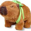 Walking Capybara Plush, Cute Capybara Stuffed Animal Toy with Removable Turtle Backpack, 6.3'' Electric Interactive Animal Pet Toys Hopping Realistic Pet Gifts with Sounds for Toddlers, Brown