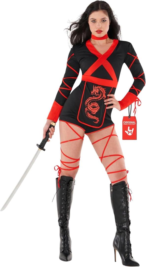Morph Ninja Women's Costume - Adult Ninja Womens Costume for Halloween (X-Large, Red)