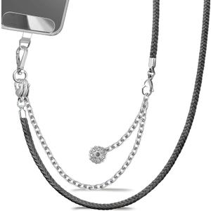 2-In-1 Cell Phone Lanyard Adjustable Crossbody Phone Chain with Detachable Phone Charms Strap For iPhone with Clear Phone Lanyard Tab (Black)