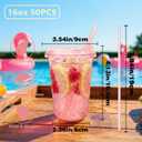 16oz Disposable Stemless Glasses With Strawless Sip Lids and Straws,PET Disposable Drinking Cups,Clear Plastic Wine Glasses for Parties Birthday,Wedding,Meeting,Party Supplies. (50, Pink)