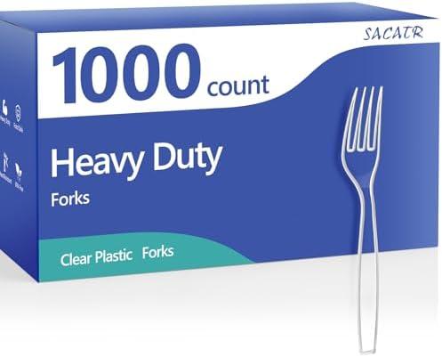 SACATR 1000 Count Plastic Forks Heavy Duty, Plastic Silverware Clear Forks, Premium Disposable Forks Bulk, BPA-Free, Heat Resistant, Suitable for Parties, Events and Everyday Use