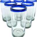 Cobalt Blue Rim 20 oz Tall Iced Tea Glasses (set of 6), Recycled Glass, Lead-free, Toxin-Free (Iced Tea)