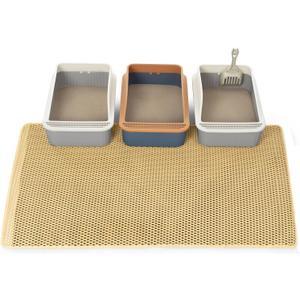 Extra Large Cat Litter Mat, XL 47"x28" Litter Trapping Mat for Cat,Litter Box Matt for indoor, 2 Layer Catcher Rug,Waterproof Urine Proof,Clean Easily,Non-Slip (Khaki)