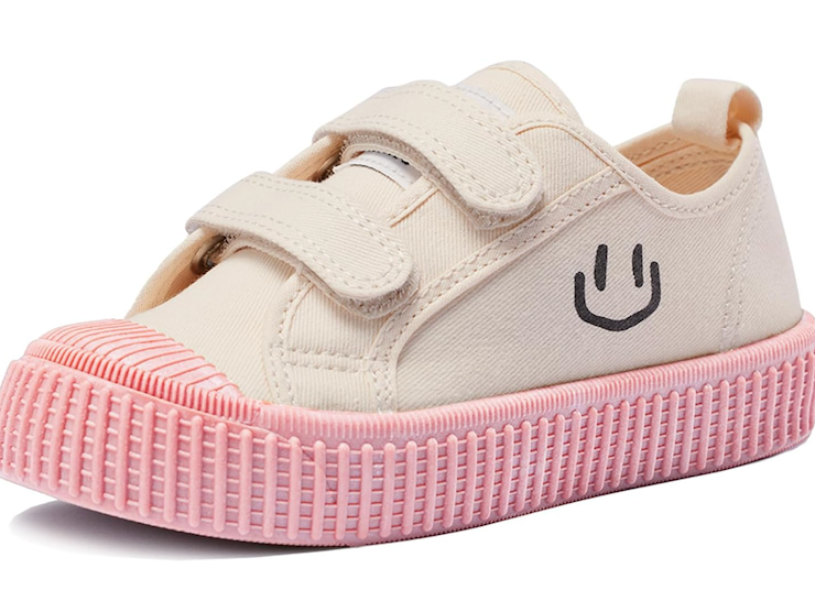 HAPPY NOCNOC Toddler Shoes for Boys & Girls, Canvas Dual Hook and Loops Sneakers with Candy-Colored Sole 26