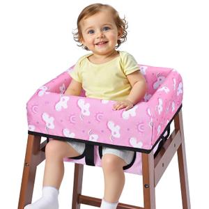 COOLBEBE Baby High Chair Cover with 3-Point Harness, Waterproof & Machine Washable Portable Seat Cover, Fits Wooden Chairs for Restaurant, Travel, Home & Dining Out, Pink Unicorn