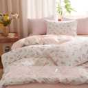Floral Comforter Set King Size - 3 Pieces Pink White Floral Comforter Bedding Sets Reversible Pattern,King Bed in a Bag with Flowers Comforter and 2 Pillowcases