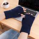 1Pairs Half Finger Gloves for Men Women Winter Warm Knit Fingerless gloves for women and men (One Size, Navy)