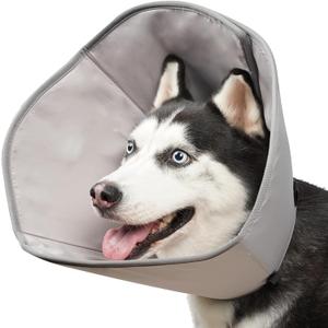BARKLESS Dog Cone, Soft Cones for Large Dogs After Surgery to Stop Licking, Adjustable Elizabethan Collar for Neuter Surgery, Lightweight Recovery Collar (L (Neck: 14"-17"), Grey)