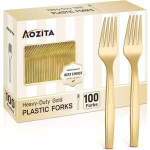 100 Pcs Gold Plastic Forks, Disposable Plastic Forks, Plastic Utensils for Parties, Weddings, Picnics, Big Event, Daily Use - BPA FREE