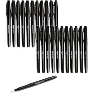Amazon Basics Felt Tip Marker Pens, Black, Smooth Writing, for Writing, Drawing, Journaling and Note Taking, 24-Pack