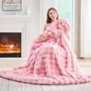 Lotus Karen Faux Fur Throw Blanket Pink - Big Bubble Rabbit Fluff Blanket for Couch, Large Fluffy Fuzzy Cozy Blanket, Thick Furry Plush Shaggy Blankets, 90x90 Inches