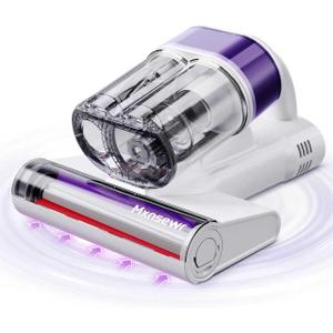Mattress Vacuum Cleaner, Ultrasonic Bed Vacuum Cleaner with 18Kpa Strong Suction, 150F Heat & 253.7nm UV-C Light, Intelligent Dual Cup, One-Click Dust Removal for Bed, Sofa, Pet Hair, White
