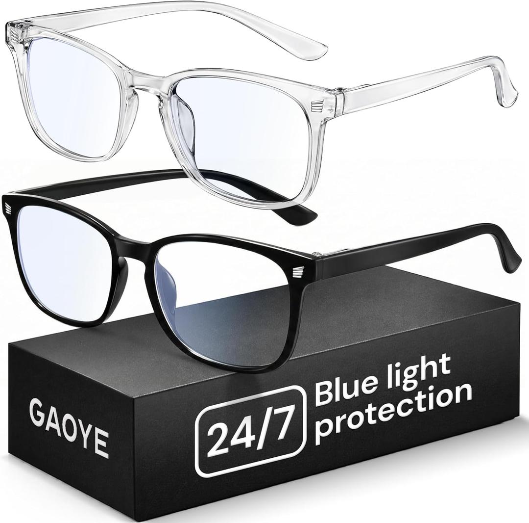 Gaoye Blue Light Glasses for Computer & Gaming - Anti UV Ray Lenses, Scratch-Resistant & Comfort Fit (Medium, 2 Black & Transparent Grey)