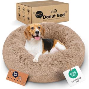Donut Dog Bed - Premium Comfort for Anxiety Relief - Fluffy & Calming Design with Ultra-Plush Support | Cozy Round Dog Bed with Super Soft Circle Style (Size M Camel)