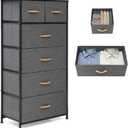 Fabric Dresser for Bedroom, Tall Skinny Dresser with 6 Drawers, Storage Organizer Tower, Steel Frame Wooden Top for Closet, Living Room, Hallway, Nursery(Grey)