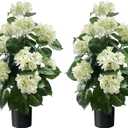 3FT Artificial Hydrangea Tree, White Hydrangea Artificial Flowers for Indoor Outdoor Decoration, UV Resistant Faux Hydrangea Flowers for Front Porch Patio Garden Home Decor, 2 Pack White