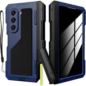 for Samsung Galaxy Z Fold 6 Case with Privacy Screen Protector & S Pen Holder, Military Rugged Heavy Duty Shockproof Metal Bumper Case with Kickstand Pen Slot Anti-spy Cover for Z Fold 6 Blue