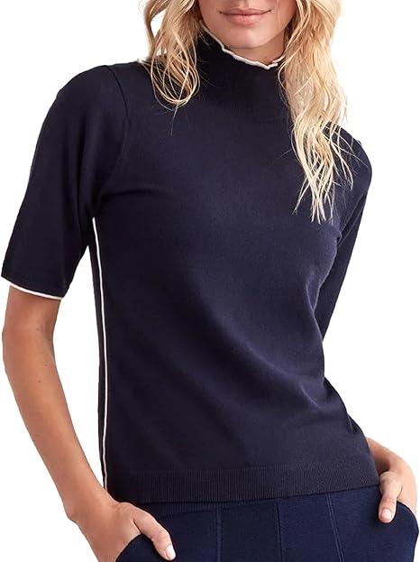 ELLEN TRACY Women's Mock Neck Sweater, Carlee Elbow Sleeve Turtleneck Pullover Shirt Top, XS