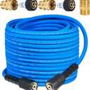 TOOLCY Wearproof Pressure Washer Hose 50ft, 3400 PSI Kink Resistant Power Washer Hose 1/4 in., Replacement Power Wash Hose with M22 and 3/8" Quick Connection Kit for Gas & Electric
