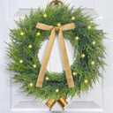 Yastouay 2 Pack 24" Christmas Wreaths for Front Door, Christmas Wreaths with Lights Bow Gold Cow Bell, Christmas Door Wreath for Christmas Garland for Home Wall Window Indoor Outdoor Decor