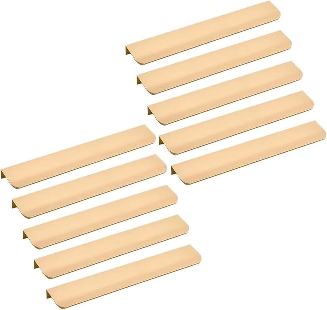 10 Pack Finger Edge Pulls Aluminum Concealed Cabinet Pulls Furniture Drawer Handles with Screws for Kitchen Bathroom Dresser Wardrobe(Gold,L80mm)