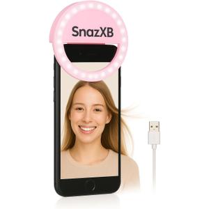 Rechargeable Selfie Ring Light - SnazXB Portable Clip-On Fill Light with 36 LEDs for iPhone/Android Photography, Tiktok, Social Media Pictures and Video Camera, Girls Makeup (Pink)
