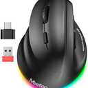 MEETION Left-Handed Mouse, Ergonomic Mouse Wireless Vertical Mouse, RGB Rechargeable Mice for Bluetooth(5.2 + 3.0) & USB-A with Type-c Adapter 4 Adjustable DPI for Mac/Windows/PC/Tablet/iPad Black