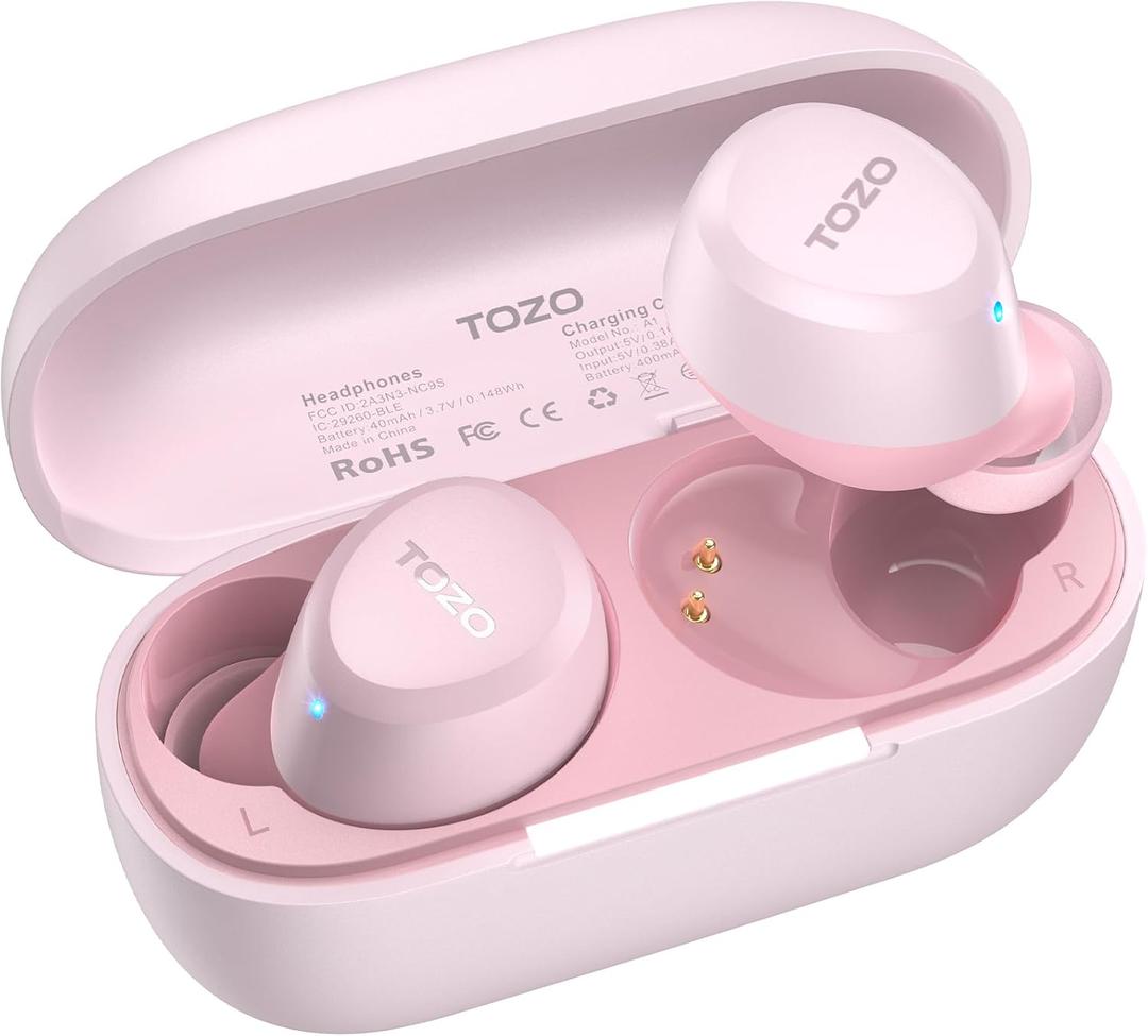 TOZO A1 Wireless Earbuds Bluetooth 5.3 Light Weight in Ear IPX5 Waterproof Headphones 2 Mic for AI Calls, Immersive Premium Sound Bass Headset with Charging Case, 32 Presets EQ Customization via App (Small, Rose Gold)