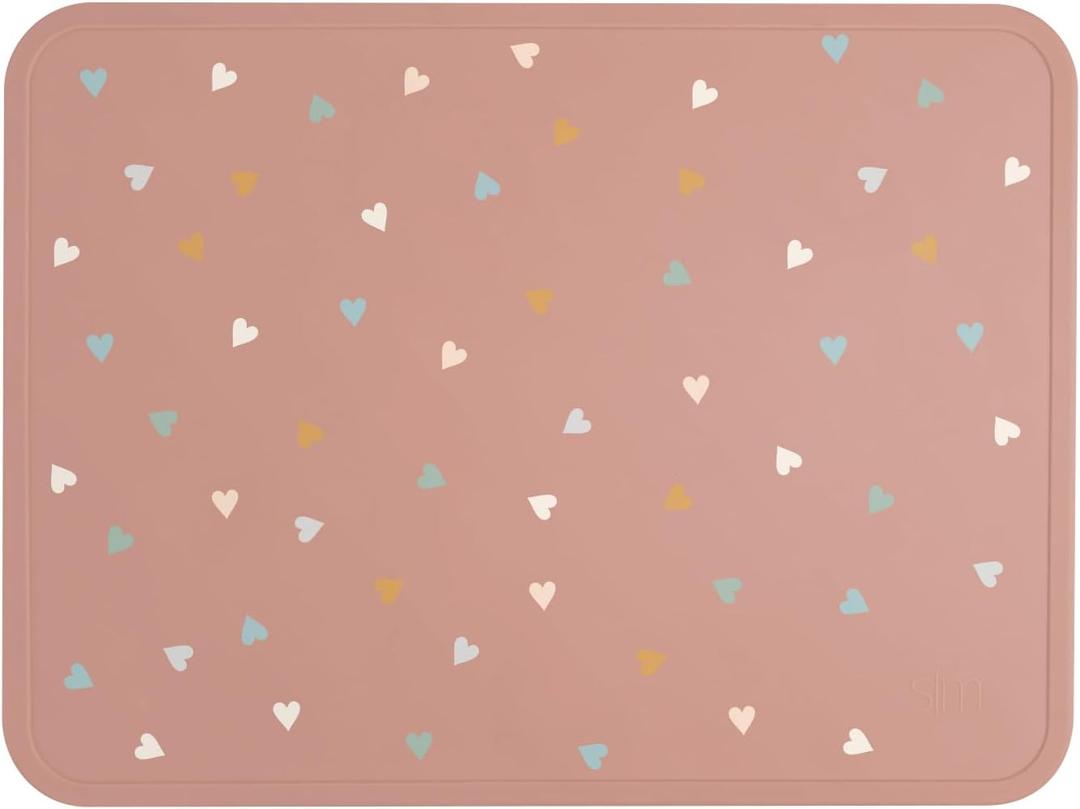 Simple Modern Silicone Placemat for Baby, Toddlers, Kids | Non-Slip Baby Eating Table Food Mat for Restaurants and Dining Table | Piper Collection | Hearts on Pink