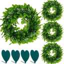 4 Packs Artificial Boxwood Wreaths 12 Inches Faux Greenery Leaves Wreath for Front Doors, Windows, Hanging Wall, Wedding Party, and Home Decorations UltraOutlet Artificial Christmas Garlands