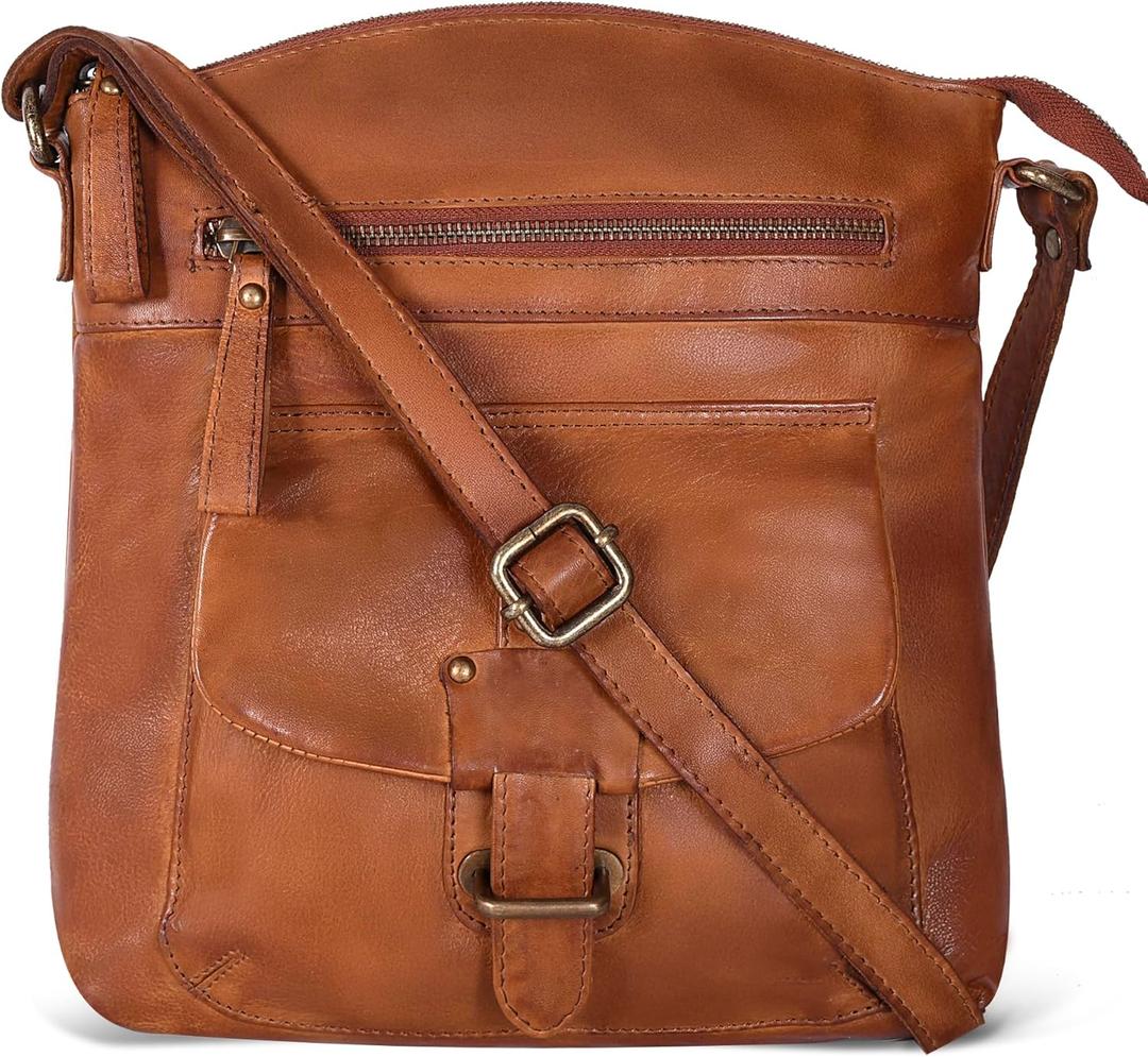 Oak Leathers Leather Crossbody Bag For Women With Adjustable Sling Strap - Medium Size Crossover Shoulder Handbag Purse (Tan Wash)