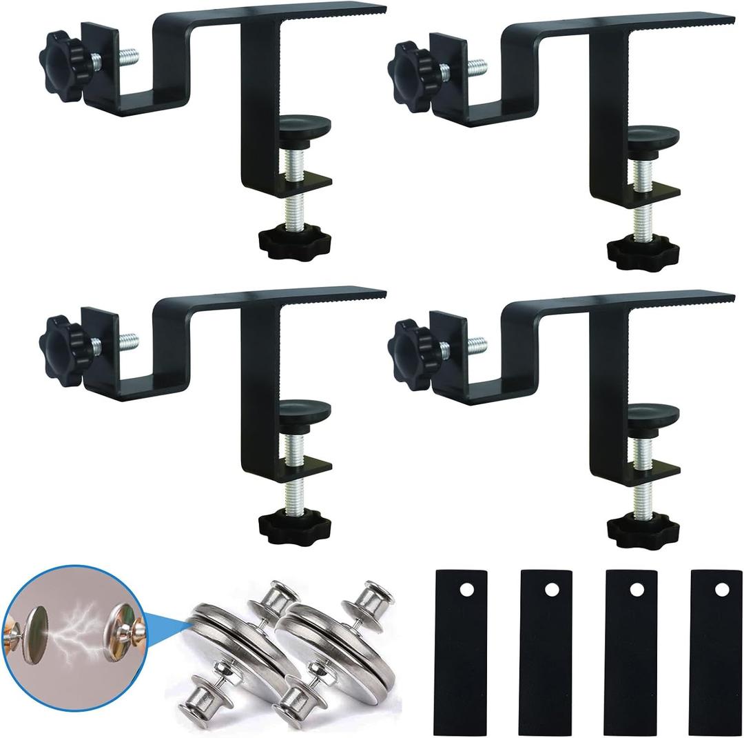 Inside Integrated Blind Curtain Rod Bracket Set, 0.8-2.3 Inch Wide Track, Drill-Free Installation& Tool-Free, Includes Guide and Magnetic Curtain Buckle Black 4PCS(US Patent Application)