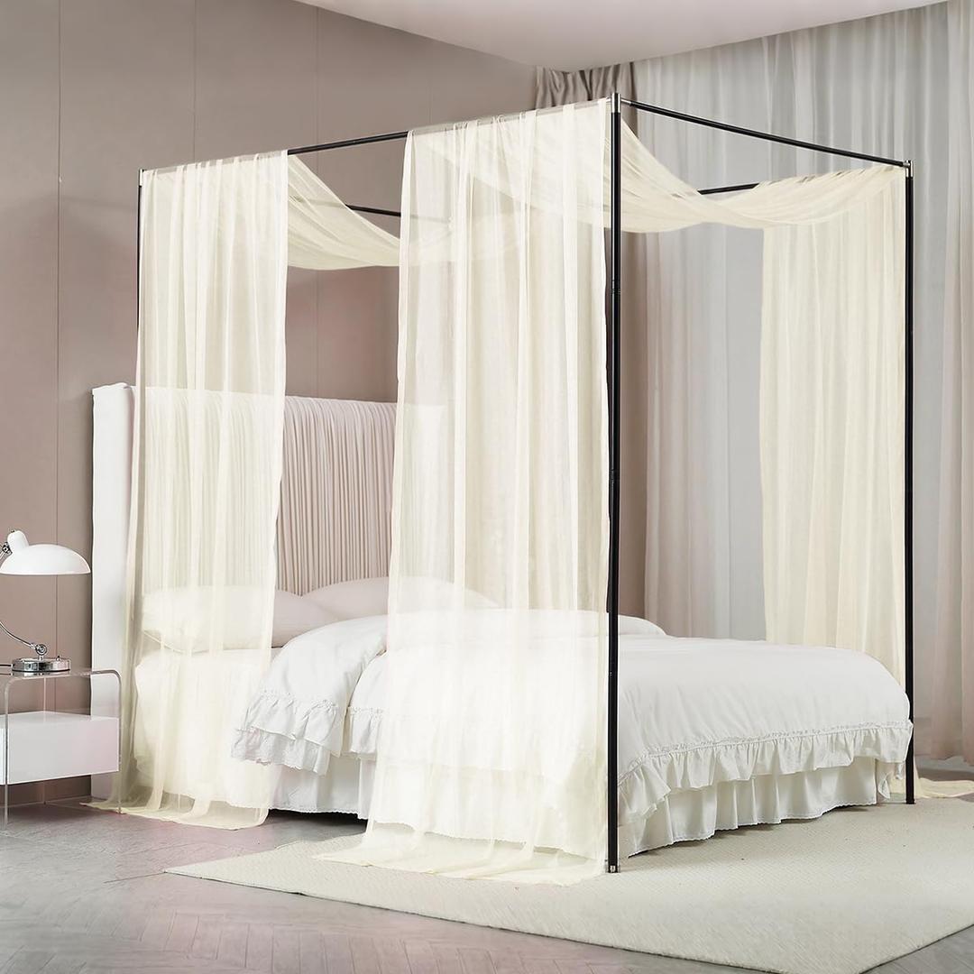 Akiky Ivory Canopy Bed Curtains Princess Bed Canopy Scarf for King Size Metal Bed Frame,Wood Frame Bed-2 Panel Sheer Curtain