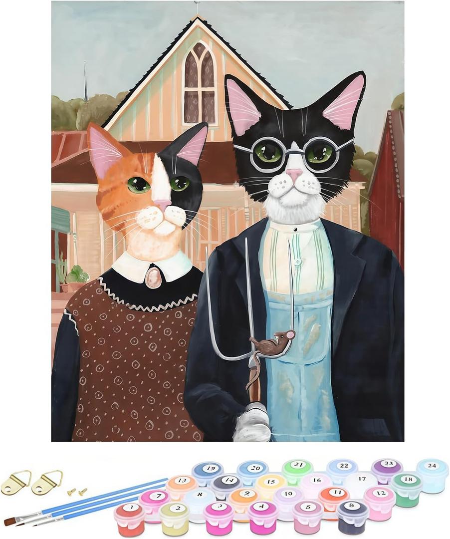 Miairivy DIY Paint by Numbers Kit for Adults & Beginners, Cat Easy Paint by Number Kits, 16 X 20 inches Large Size Colorful Canvas for Home Decor (MT4906)