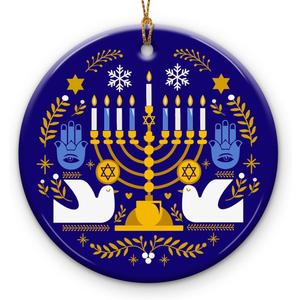 Hanukkah Christmas Ornament 2025  Menorah, Hamsa Hand Jewish Xmas Decorations  Spiritual Ceramic Ornaments Hanging Tree, Colorful Hanukkah Gifts for Religious Men & Women