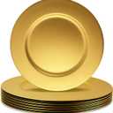 Cheardia 12 Pack Plastic Gold Charger Plates, 13 Inch Round Decorative Serving Dinner Charger Plate Bulk for Wedding, Catering, Parties, Restaurant, Home