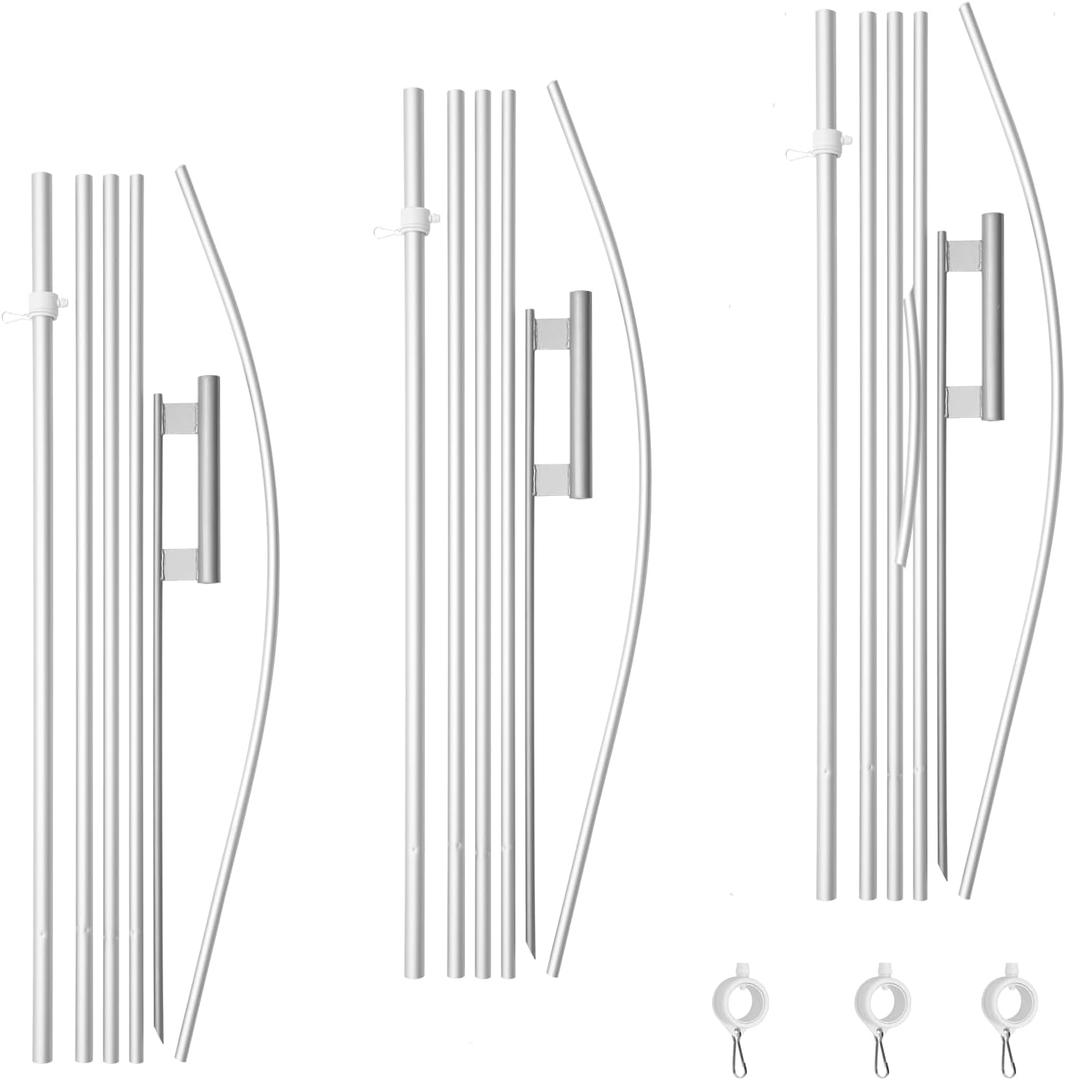 Feather Flag Pole Kit 15FT,3Pack Heavy Duty Aluminum Swooper Flag Pole with Ground Stake and Bearing Ring, Wind Resistant up to 40 MPH, Perfect for Outdoor Business Advertising Flags