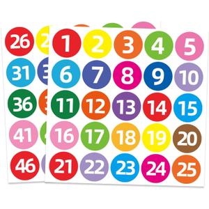 STARLIBOO Color Consecutive Number Stickers 1-50, 2 inch Vinyl Self Adhesive Removable Numbered Label, Ideal for Inventory, Storage, Organizing, Boxes, Lockers, Indoor/Outdoor