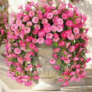 Ivydale 2 PCS Artificial Hanging Flowers Fake Plants Outdoor,Silk Morning Glory Faux Flowers with Eucalyptus Leaves,UV Resistant Realistic Hanging Plants for Home Garden Decor (Pink+Light Pink)