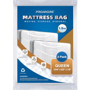 2Pcs Plastic Mattress Bag for Moving or Storage - Queen Size (1.5Mil), Waterproof Mattress Protector for Moving Supplies