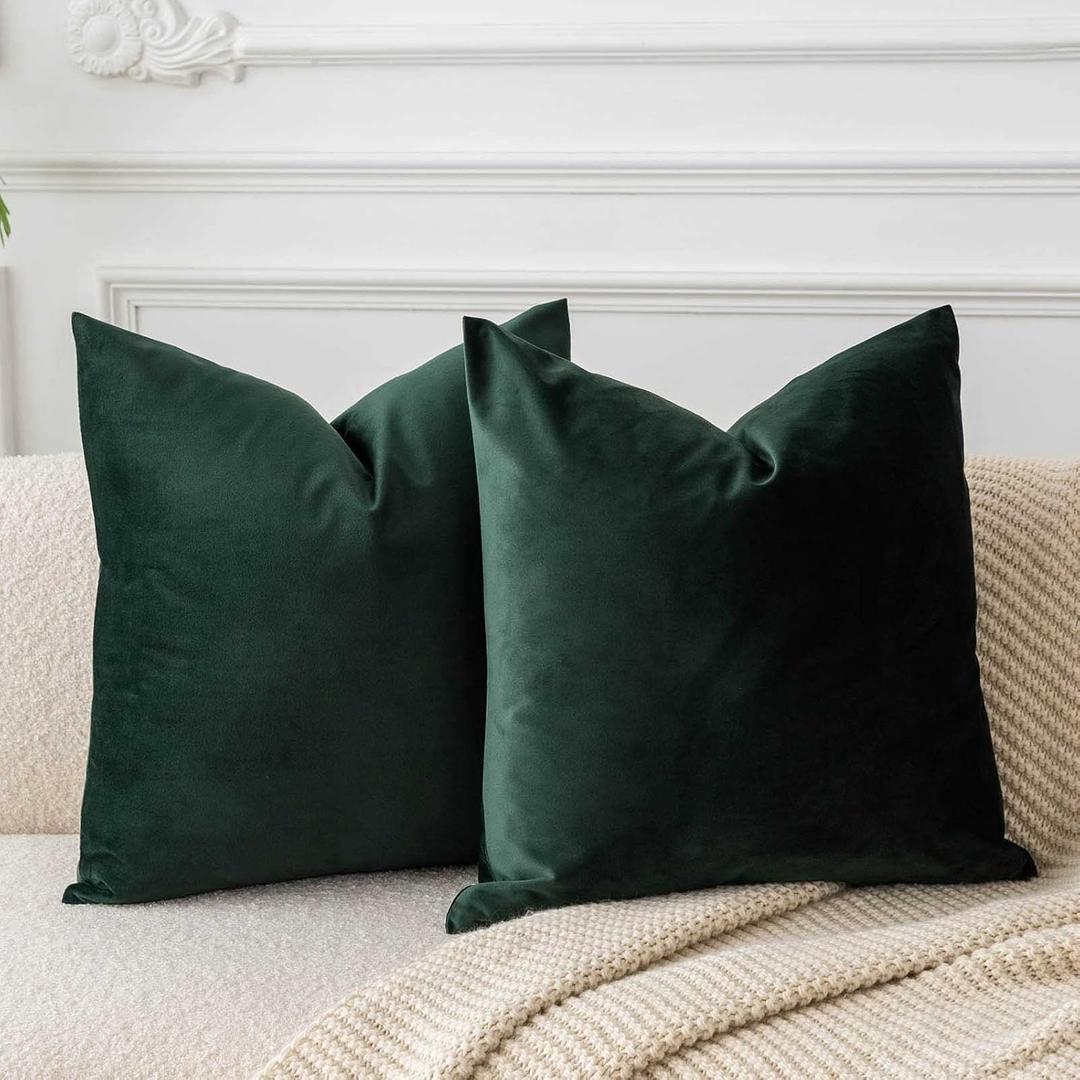 JUSPURBET Army Green Couch Pillow Covers Set of 2 Decorative Velvet Throw Pillow Covers Cases for Living Room Bedroom Home Decor Soft Cushion Covers with Hidden Zipper for Sofa Bed 24x24 inch